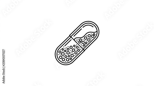 Foto Medical capsule with small particles inside isolated on white background