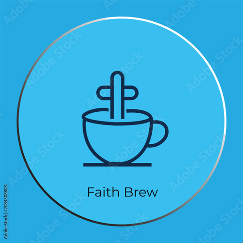 Minimalist Faith Brew Coffee Logo Design with Cup and Cross Icon