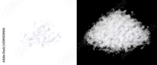 Cuadro en lienzo Split comparison preview showing a realistic white cloud cutout isolated on a transparent background and a black background for digital compositing