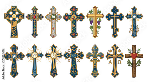 Bild auf Leinwand Collection of Ornate Christian Crosses, Religious Symbols and Icons