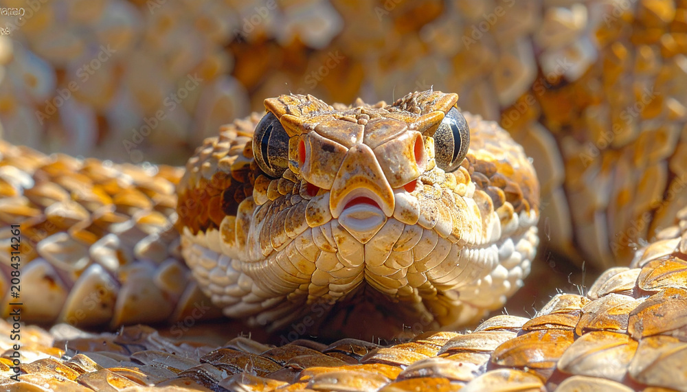 Fototapeta premium Close-up of venomous snake with scaly skin and piercing eyes