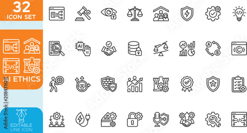фотографія AI Ethics line editable Vector illustration icon set