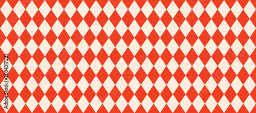 Red and White Harlequin Seamless Pattern, Vintage Geometric Rhombus Checkered Vector Background, Classic Argyle Diamond Texture Grid