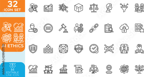 Foto AI Ethics line editable Vector illustration icon set