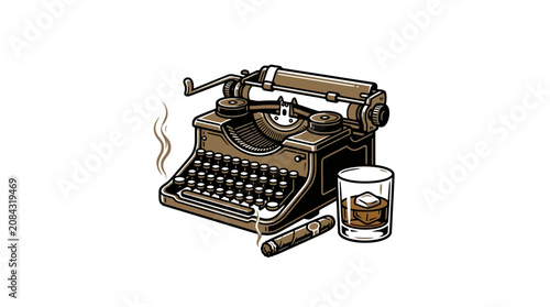 Canvastavla Vintage typewriter with cigar whiskey.