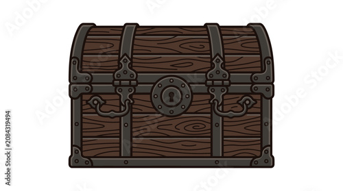 Old wooden treasure chest with lock.