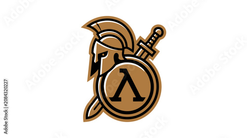 Fotografie Golden Spartan Helmet Logo Emblem.