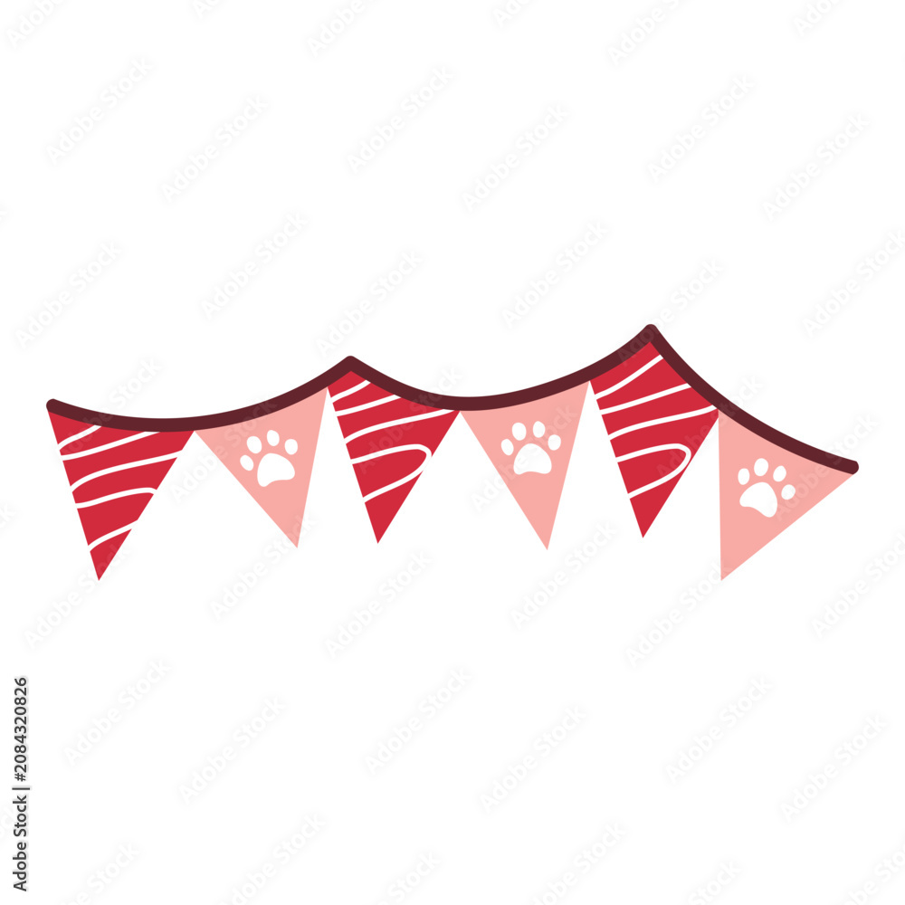 Obraz premium Triangular cat bunting garland with paw prints party banner