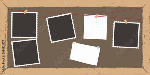 Obraz na plátně Corkboard With Photographs And Notes Vector Illustration
