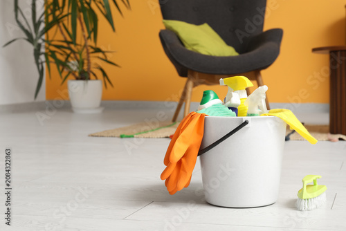 Bucket with cleaning suppli...