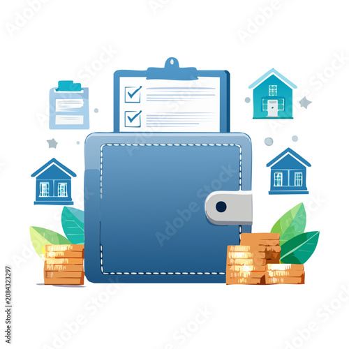 Wallet with Coins and Houses