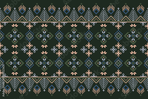 Cross Stitch Pattern concept folk embroidery seamless texture, rustic ornament motif. Design for: fabric, fashion, decor, blanket. Pattern charm woven art. I drew this by myself, it’s not AI generated