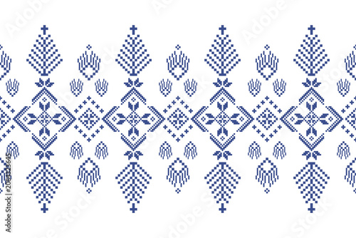 Cross Stitch Pattern concept folk embroidery seamless texture, rustic ornament motif. Design for: fabric, fashion, decor, blanket. Pattern charm woven art. I drew this by myself, it’s not AI generated