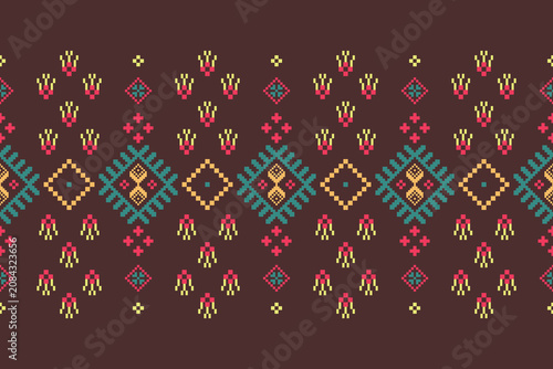 Cross Stitch Pattern concept folk embroidery seamless texture, rustic ornament motif. Design for: fabric, fashion, decor, blanket. Pattern charm woven art. I drew this by myself, it’s not AI generated