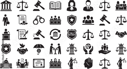 Fotografía law, justice, icons, legal, symbols, 40 black and white vector graphics, illustr