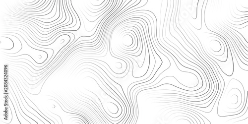 Abstract topographic contour map design with wavy lines and curves on white