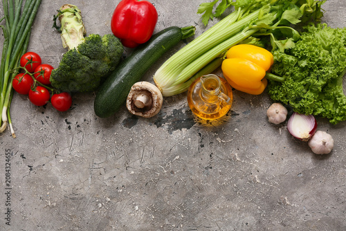 Healthy products on grey gr...
