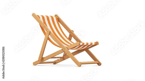 Wooden deck chair featuring bright orange and white stripes isolated clearly on transparent background
