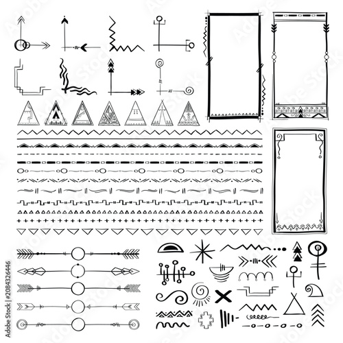 Hand Drawn Vintage Design Elements Set with Decorative Frames Borders Scrolls Flourishes Dividers Banners Calligraphy Ornaments and Grunge Vector Illustration Collection
