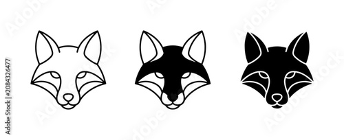 Fotografía Minimalist Fox Head Icons, Vector Art Set: Outline, Silhouette, and Filled Style