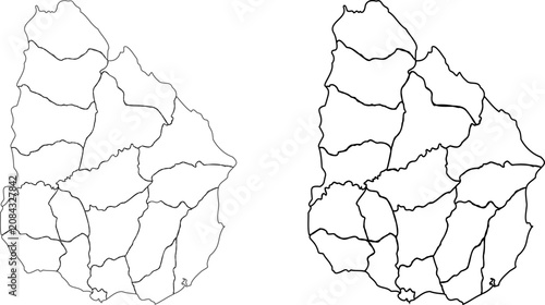 Foto Uruguay Map Set Outline Regions Black and White Vector Illustration