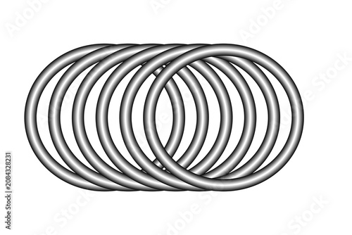 Minimalist White 3D Overlapping Circles Stacked Rings Geometric Pipe Lines Isolated on Transparent Background