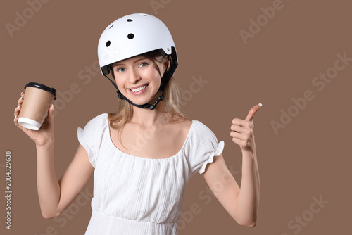 Beautiful young woman in he...