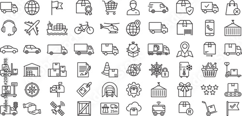 Logistics Delivery and Supply Chain Line Icons Collection for Shipping Tracking Warehouse Transportation and Fulfillment
