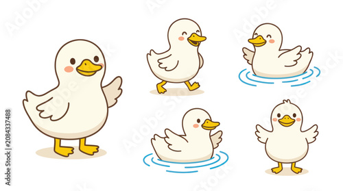 Fotografie Small yellow and white duckling character set