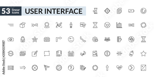 Photos outline user interface icons set - wait cursor, book opened at center, compose, brightness