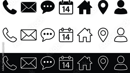 Photos Contact info phone email chat calendar home location and user icon set vector il