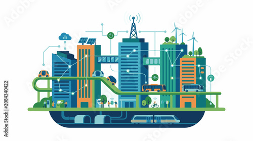 Futuristic smart city illustration with sustainable transport and connectivity (1)