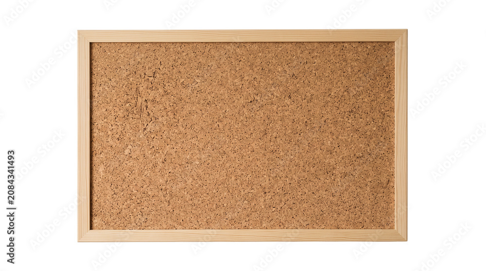 Fototapeta premium Rectangular Cork Bulletin Board with Light Wooden Frame for Posting Notes, Reminders, and Announcements in Offices, Classrooms, or Home Organization