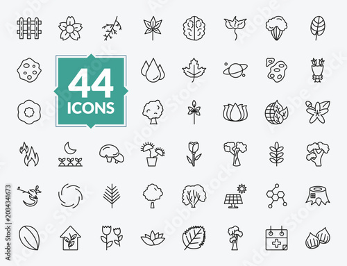 Obraz na plátně outline nature icons set - picket fence, planet with satellite, mushroom with spots, solar