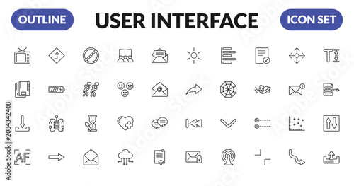 Fotografía outline user interface icons set - eighties, office folders, download arrow, auto focus