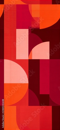 Abstract geometric seamless pattern featuring red and orange shapes. Abstract artwork displaying a grid of geometric shapes