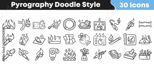 Obraz na plátně Set of black and white hand drawn wood burning icons