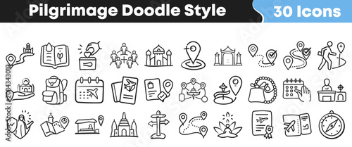 Konstfotografi Set of thirty hand drawn pilgrimage icons in doodle style