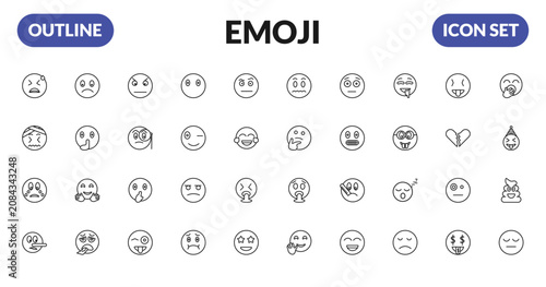 Fotografie outline emoji icons set - desperate emoji, headache emoji, crying liar editable