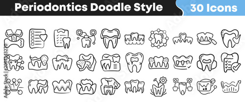Foto Collection of hand drawn periodontics doodle icons for dental care