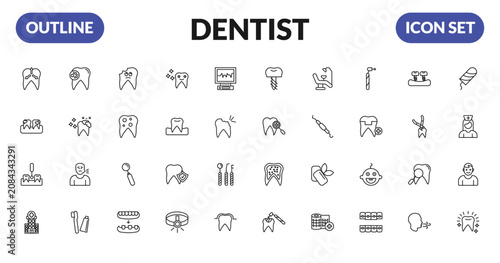 Tableau sur toile outline dentist icons set - intraoral, dental plaque, interproximal, clinic