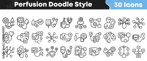 Schilderij op canvas Collection of perfusion doodle style icons for medical healthcare design