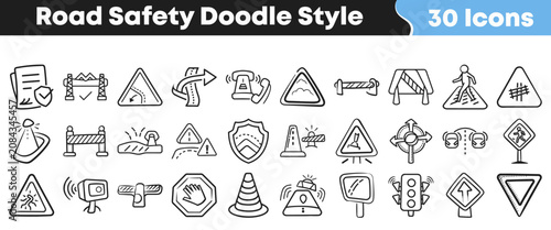 Tableau sur toile Set of hand drawn road safety icons in doodle style