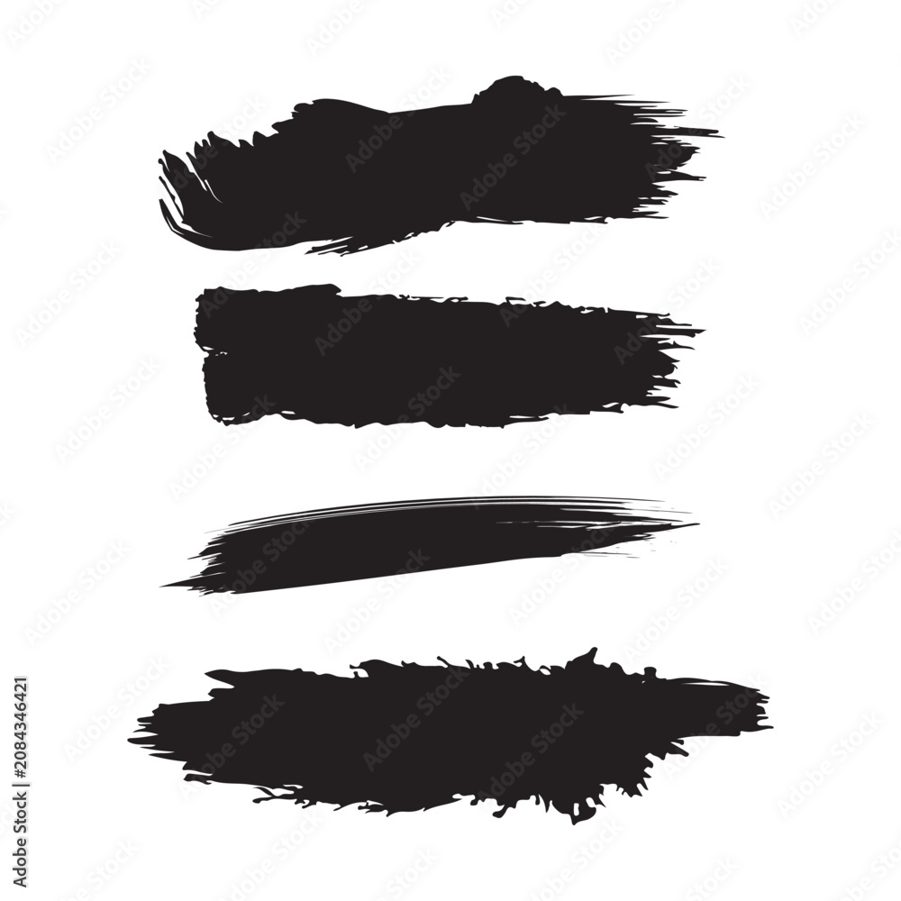 Fototapeta premium Abstract Brush-Stroke Black Paint Texture Set on White Background