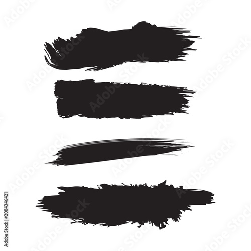Abstract Brush-Stroke Black Paint Texture Set on White Background