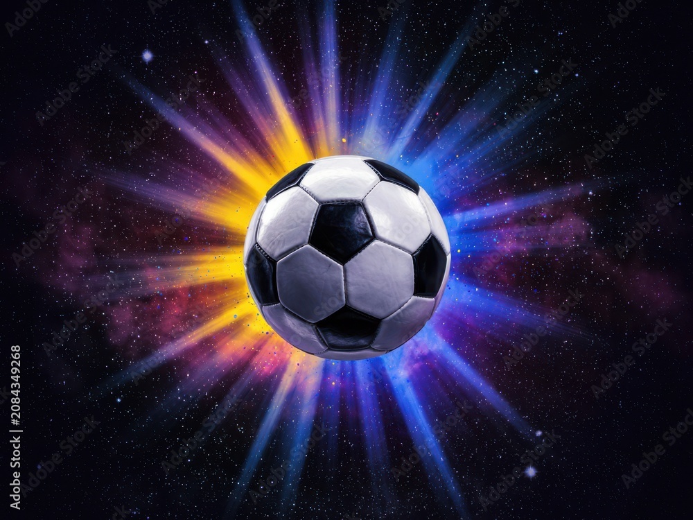 Naklejka premium Earth with colorful cosmic explosion and starburst lights in space
