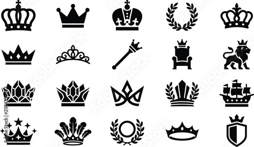 Tableau sur toile Royal crowns and regal symbols set icons