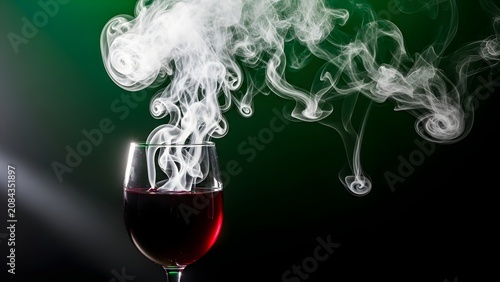 Glass of red wine with swirling smoke on dark background beverage vineyard nightlife