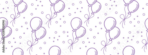 Fotografie Seamless balloon pattern with purple outline and polka dot background
