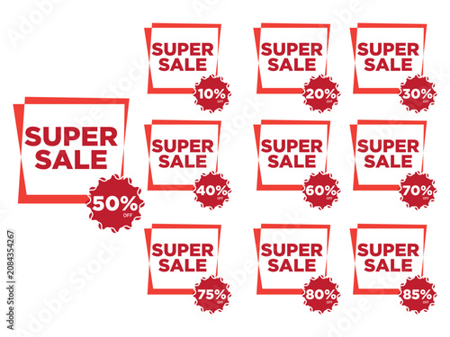  Super Sale Badges Set with Percentage Discounts 